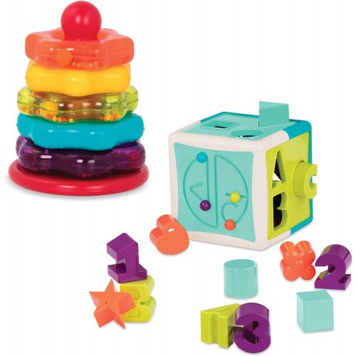  Battat  Stacking Rings + Shape Sorter Cube Bundle  Learning Toys for Kids Age 1 & Up (20 Pc)