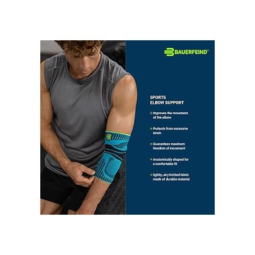  Bauerfeind Sports Elbow Support - Breathable Compression Elbow Brace - Contoured Pads for Inner and Outer Elbow Protection Against Joint Pressure - Air Knit Fabric Washable & Durable (Black, X-Small)