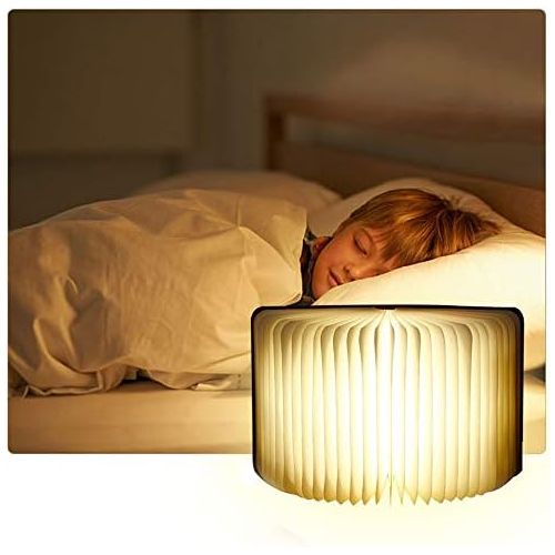  Baulanna YAOJU Hoelzerne faltende Buch-Lampe, Dekorative Lampe, Magnetisches LED-Licht, Tabelle/Schreibtisch-Lampe mit Akku 2000 mAh,Papier mit USB-Kabel,Ideal fuer Geschenk((21,5 x 17,5 x 2,