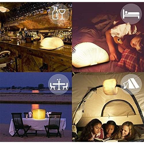  Baulanna YAOJU Hoelzerne faltende Buch-Lampe, Dekorative Lampe, Magnetisches LED-Licht, Tabelle/Schreibtisch-Lampe mit Akku 2000 mAh,Papier mit USB-Kabel,Ideal fuer Geschenk((21,5 x 17,5 x 2,