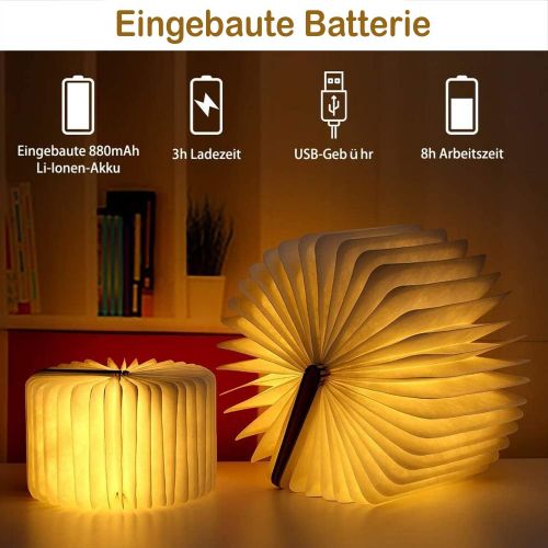  Baulanna YAOJU Hoelzerne faltende Buch-Lampe, Dekorative Lampe, Magnetisches LED-Licht, Tabelle/Schreibtisch-Lampe mit Akku 2000 mAh,Papier mit USB-Kabel,Ideal fuer Geschenk((21,5 x 17,5 x 2,