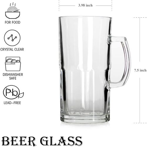  [아마존베스트]Bavel Style Extra Large Beer Mug 34 Ounce,Large Glass Mugs With Handle,One Liter German Beer Stein Super Mug (34 oz)