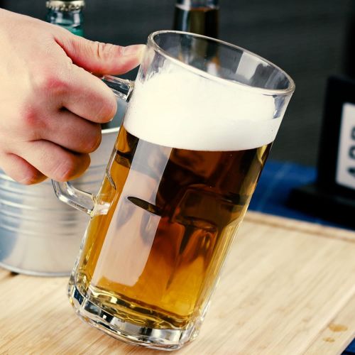  [아마존베스트]Bavel Style Extra Large Beer Mug 34 Ounce,Large Glass Mugs With Handle,One Liter German Beer Stein Super Mug (34 oz)