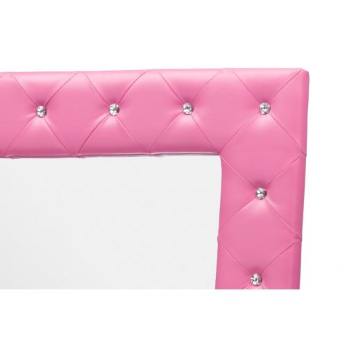  Baxton Studio Stella Crystal Tufted Pink Leather Modern Floor Mirror