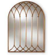 Baxton Studio Arched Window Wall Mirror in Antique Bronze Finish