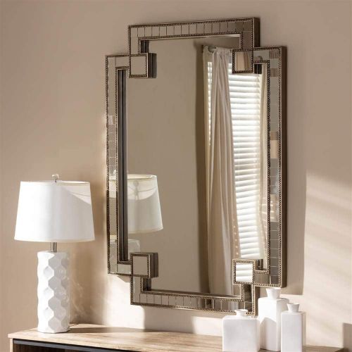  Baxton Studio Studded Accent Wall Mirror in Antique Silver Finish