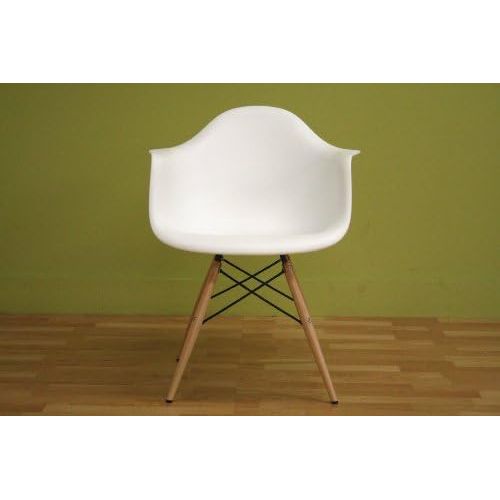  Baxton Studio Fiorenza White Plastic Armchair with Wood Eiffel Legs, Set of 2