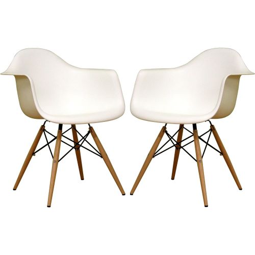  Baxton Studio Fiorenza White Plastic Armchair with Wood Eiffel Legs, Set of 2