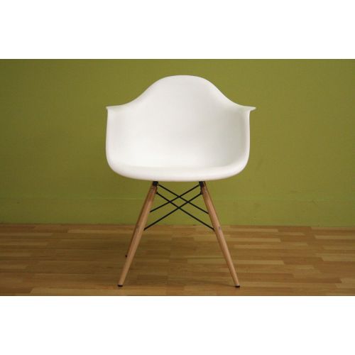  Baxton Studio Fiorenza White Plastic Armchair with Wood Eiffel Legs, Set of 2