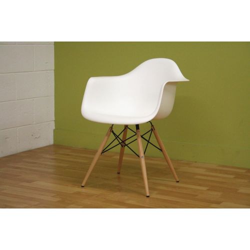  Baxton Studio Fiorenza White Plastic Armchair with Wood Eiffel Legs, Set of 2