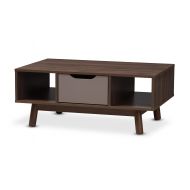 Baxton Studio Gillian Mid-Century Modern Walnut Brown and Grey Two-Tone Finished Wood Coffee Table