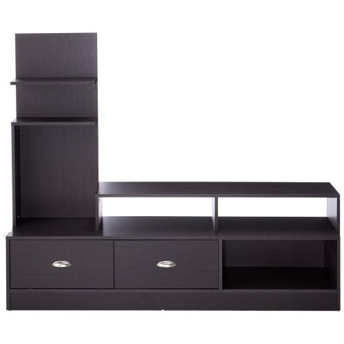  Baxton Studio Armstrong Modern TV Stand with Built-In Vertical Side Console, Dark Brown