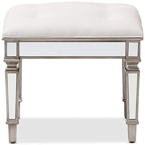  Baxton Studio Marielle White Fabric Upholstered Mirrored Vanity Bench