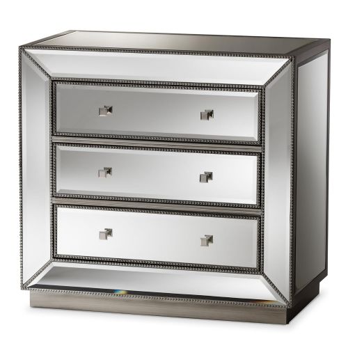  Baxton Studio Chests of Drawers/Bureaus, 3-Drawer Chest, Silver Mirrored