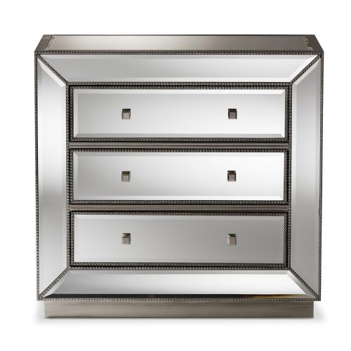  Baxton Studio Chests of Drawers/Bureaus, 3-Drawer Chest, Silver Mirrored