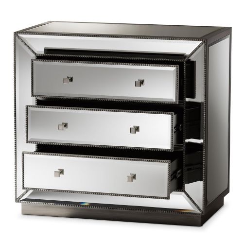 Baxton Studio Chests of Drawers/Bureaus, 3-Drawer Chest, Silver Mirrored