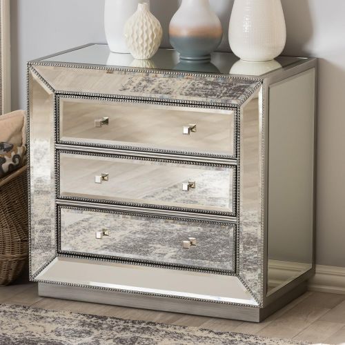  Baxton Studio Chests of Drawers/Bureaus, 3-Drawer Chest, Silver Mirrored