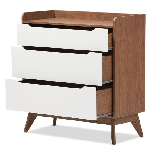  Baxton Studio Chests of Drawers/Bureaus, 3-Drawer Storage Chest, White/Walnut Brown