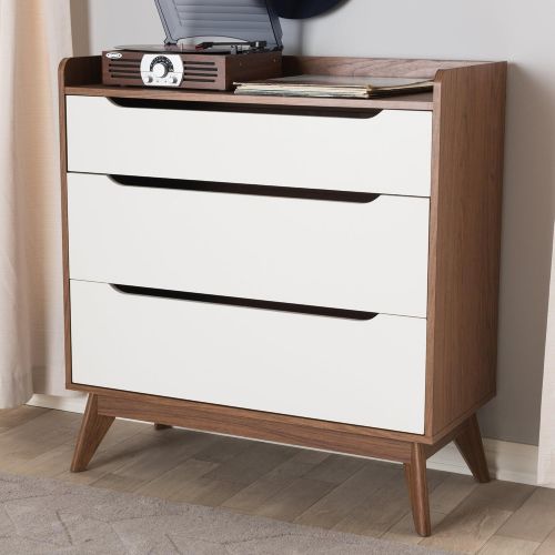  Baxton Studio Chests of Drawers/Bureaus, 3-Drawer Storage Chest, White/Walnut Brown