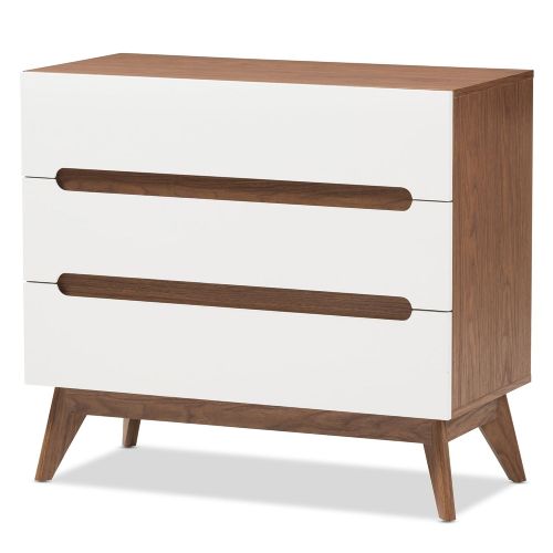  Baxton Studio Chests of Drawers/Bureaus, 3-Drawer Storage Chest, White/Walnut Brown