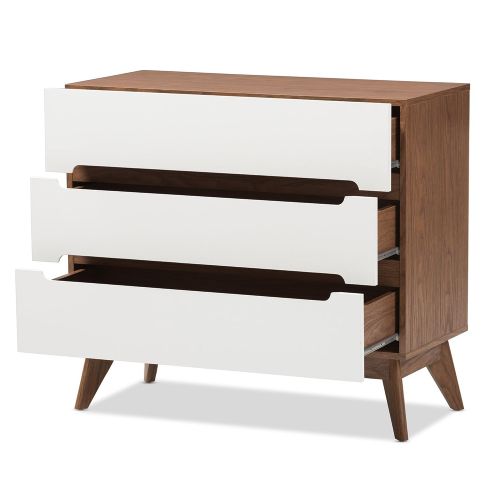  Baxton Studio Chests of Drawers/Bureaus, 3-Drawer Storage Chest, White/Walnut Brown