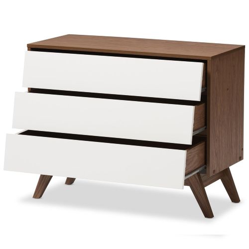  Baxton Studio Chests of Drawers/Bureaus, 3-Drawer Storage Chest, White/Walnut Brown