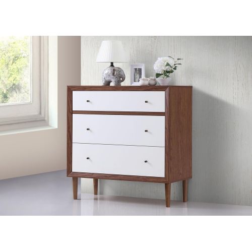  Baxton Studio Baxton Furniture Studios Harlow Mid-Century Wood 3 Drawer Chest, Medium, White and Walnut