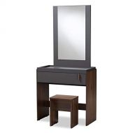 Baxton Studio Rikke Gray and Walnut Finished Wood Vanity with Stool