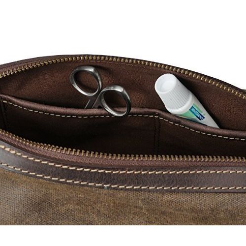  Mens Canvas Leather Toiletry Bag Shaving Kit - Bayfield Bags - Vintage Retro-Look Waxed Canvas Large (11x6x6) Travel Dopp Bag