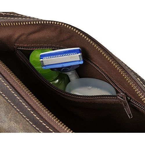  Mens Canvas Leather Toiletry Bag Shaving Kit - Bayfield Bags - Vintage Retro-Look Waxed Canvas Large (11x6x6) Travel Dopp Bag