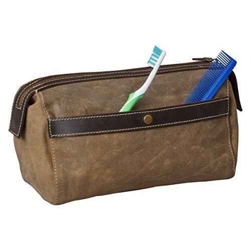  Mens Canvas Leather Toiletry Bag Shaving Kit - Bayfield Bags - Vintage Retro-Look Waxed Canvas Large (11x6x6) Travel Dopp Bag