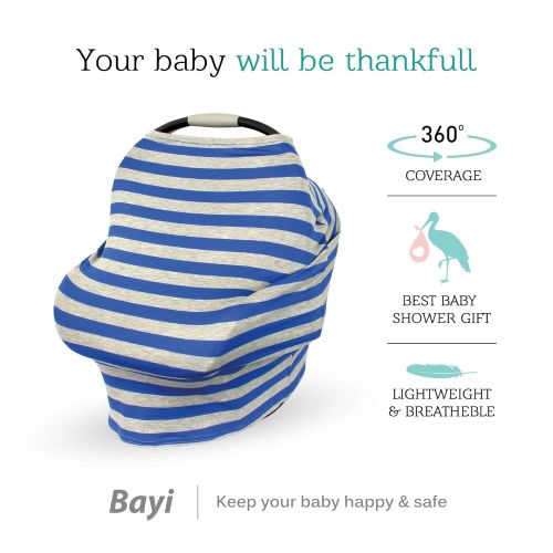  Bayi BAYI - Car Seat Cover for Babies Nursing Cover Breast Feeding Baby Scarf Multi Use High Chair & Shopping Cart Covers - Blue/Grey