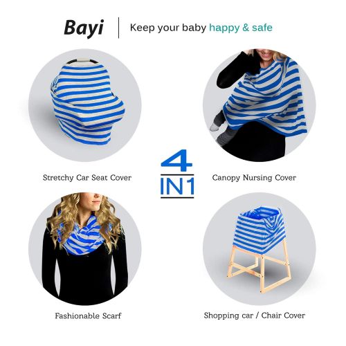  Bayi BAYI - Car Seat Cover for Babies Nursing Cover Breast Feeding Baby Scarf Multi Use High Chair & Shopping Cart Covers - Blue/Grey