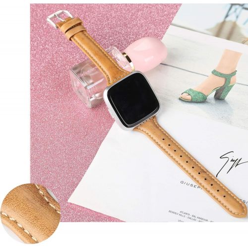  [아마존베스트]Bayite bayite Bands Compatible with Fitbit Versa, Slim Genuine Leather Band Replacement Accessories Strap Versa Women Men (5.3-7.8)