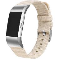 [아마존베스트]Bayite bayite Canvas Fabric Bands Compatible with Fitbit Charge 2, Soft Classic Replacement Woven Straps Wristband Women Men, Beige Small