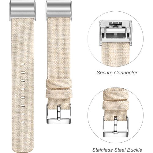  [아마존베스트]Bayite bayite Canvas Fabric Bands Compatible with Fitbit Charge 2, Soft Classic Replacement Woven Straps Wristband Women Men, Beige Small