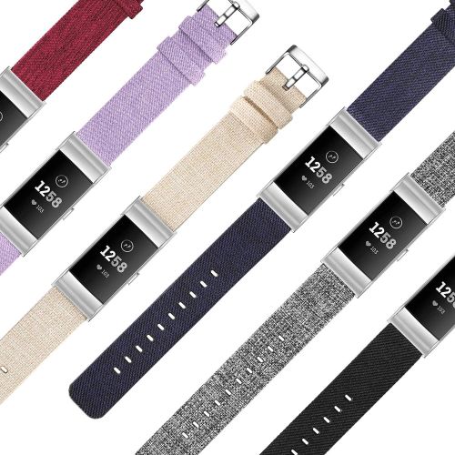  [아마존베스트]Bayite bayite Canvas Fabric Bands Compatible with Fitbit Charge 2, Soft Classic Replacement Woven Straps Wristband Women Men, Beige Small