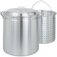 Bayou Classic 4060 60-qt Aluminum Stockpot w/ Basket Features Domed Vented Lid Heavy Riveted Handles Perforated Aluminum Basket Perfect For Boiling Steaming and Canning