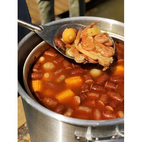  Bayou Classic 4060 60-qt Aluminum Stockpot w/ Basket Features Domed Vented Lid Heavy Riveted Handles Perforated Aluminum Basket Perfect For Boiling Steaming and Canning