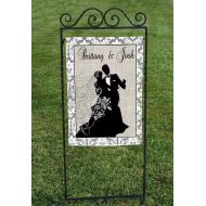 BayouFlags Personalized Wedding Garden Flag, faux burlap background, black silhouette bride and groom, great for shower or wedding day, 12x18