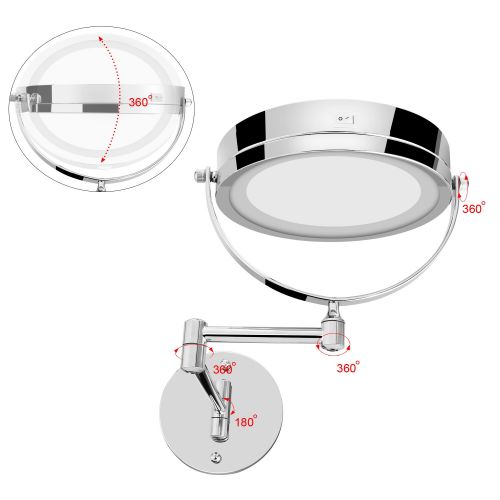  Bazal Makeup Mirror Wall Mount 5x Magnifying Mirror LED Lighted Cosmetic Vanity Mirror for Bathroom Two Sided Face Mirror, Powered by 4 x AAA Batteries (not included)