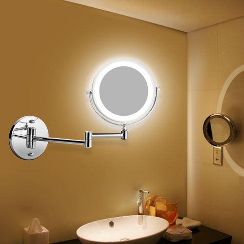  Bazal Makeup Mirror Wall Mount 5x Magnifying Mirror LED Lighted Cosmetic Vanity Mirror for Bathroom Two Sided Face Mirror, Powered by 4 x AAA Batteries (not included)