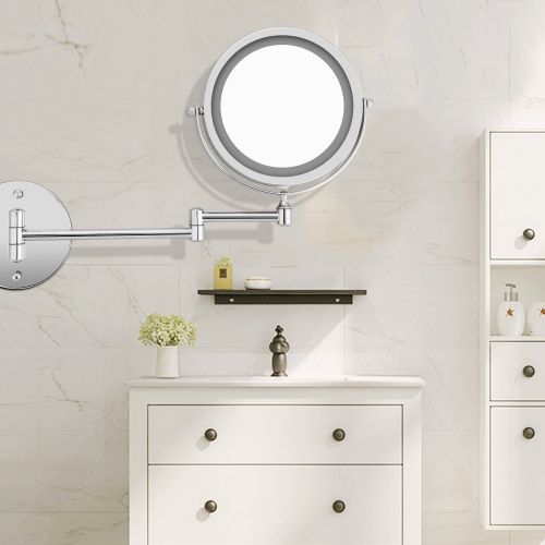  Bazal Makeup Mirror Wall Mount 5x Magnifying Mirror LED Lighted Cosmetic Vanity Mirror for Bathroom Two Sided Face Mirror, Powered by 4 x AAA Batteries (not included)