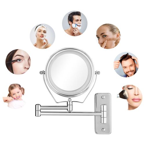  Bazal Lighted Magnifying Makeup Mirror Wall Mounted Cosmetic Vanity Mirror Double Sided Swivel Shaving Mirror for Bathroom (6 inch(7X))