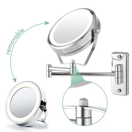  Bazal Lighted Magnifying Makeup Mirror Wall Mounted Cosmetic Vanity Mirror Double Sided Swivel Shaving Mirror for Bathroom (6 inch(7X))