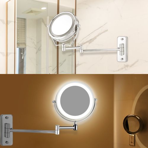  Bazal Lighted Magnifying Makeup Mirror Wall Mounted Cosmetic Vanity Mirror Double Sided Swivel Shaving Mirror for Bathroom (6 inch(7X))