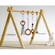 BbCamino Portico of awakening or Baby gym, Montessori, black and white version and balls in wood on the sides.