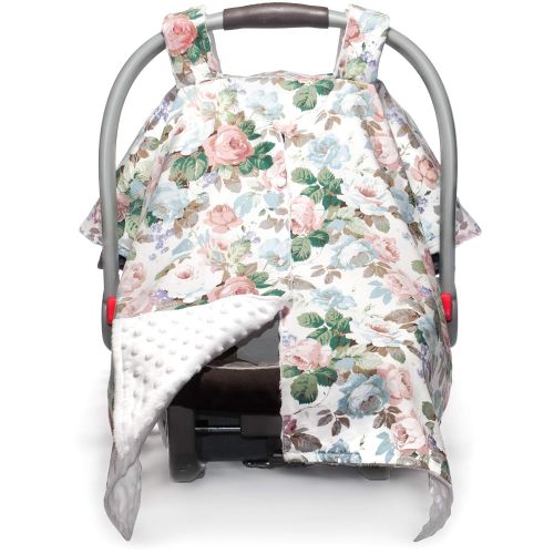  Bblulove Premium Baby Carseat Canopy and Nursing Cover 2-in-1 | All Season, Warm, Windproof, Sun and Bug Protection, Fits All Car Seats, Boy or Girl |White Floral Print with Minky Fabric …