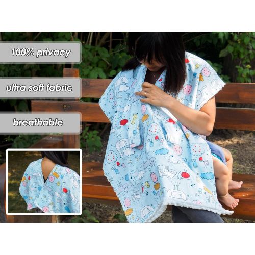  Bblulove Premium Baby Carseat Canopy and Nursing Cover 2-in-1 | All Season, Warm, Windproof, Sun and Bug Protection, Fits All Car Seats, Boy or Girl |Animal Adventure Print with Minky Fabri