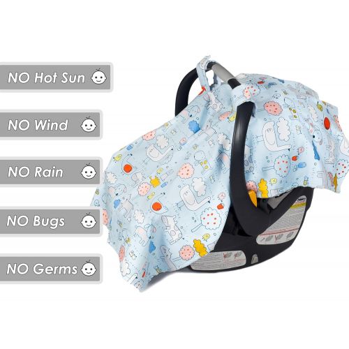 Bblulove Premium Baby Carseat Canopy and Nursing Cover 2-in-1 | All Season, Warm, Windproof, Sun and Bug Protection, Fits All Car Seats, Boy or Girl |Animal Adventure Print with Minky Fabri